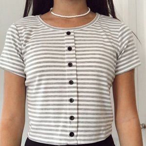 striped button up crop top